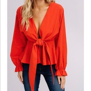 V-Neck Top With Front Tie
